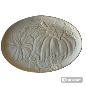 Threshold Thanksgiving Harvest Pumpkins Autumn Oval Stoneware Platter NWT 15”/11